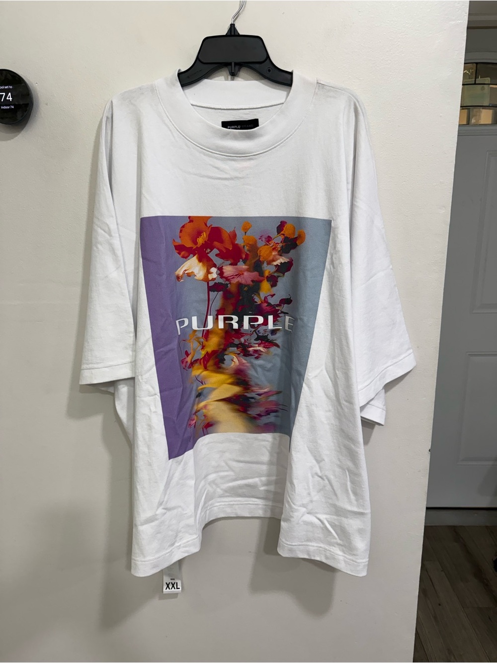 FLAW!! NWT Purple Brand Smudge Floral White Oversize T-Shirt XXL